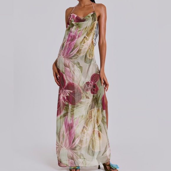Jaded London Dresses & Skirts - Jaded London Dahlia Hand-Beaded Backless Chiffon Maxi Dress in Rosa